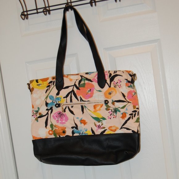 A New Day Pink/White Black Tote W/ Handles & Shoulder Strap - Picture 1 of 13